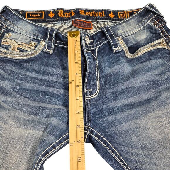 Rock Revival Denim Boot Cut Jeans Leyah 30X33 Tall Distressed Thick Stitch - Picture 14 of 16
